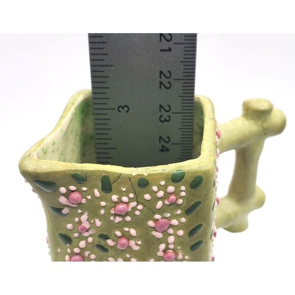 EHL 1960 Art Pottery Vase Planter Ceramic Vessel w/ Handle Green Floral Design - Picture 12 of 15